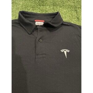 Tesla Polo Shirt Mens Large Black Short Sleeve Casual Golf Classic Elon Musk